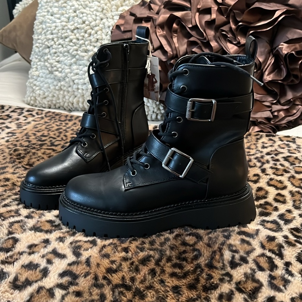 Sincerely Jules Black Combat Moto Boots Rugged Style